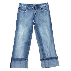 No Boundaries Y2K Cuffed Denim Capri Jeans Angel Wing Pocket Juniors Size 9